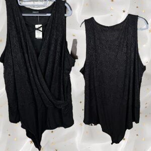 Torrid Plus 4 Black Lace Lined Mesh Faux Wrap Caged Sleeveless Brief Bodysuit